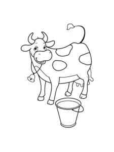Cow with milk bucket coloring page