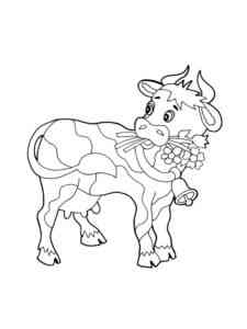 Cow with flowers in her mouth coloring page