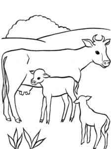 Cow with calves coloring page