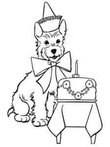 Dog and cake coloring page