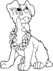 Dog with wreath of flowers coloring page