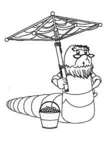 Earthworm with umbrella coloring page
