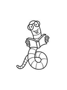 Earthworm with the book coloring page