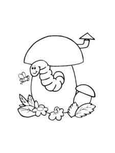 Earthworm and mushroom coloring page