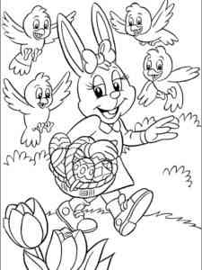 Easter Bunny and Birds coloring page