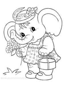 Elephant in dress with flowers coloring page