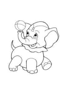 Elephant plays with a ball coloring page