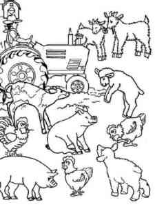 Farmer and Farm Animals coloring page