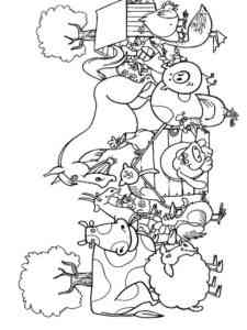 Animals on the farm coloring page