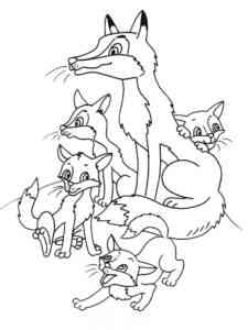 Fox with cubs coloring page