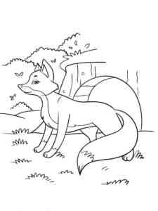 Fox walking in the forest coloring page