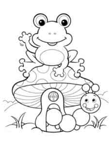 Frog and mushroom coloring page