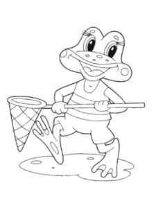 Frog with butterfly net coloring page