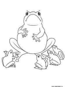 Frog with baby frogs coloring page