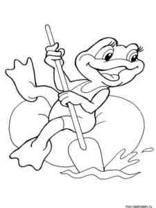 Frog with a paddle coloring page