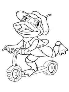 Frog on scooter coloring page
