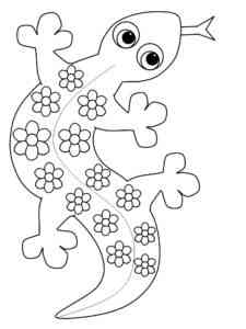 Gecko with flowers coloring page