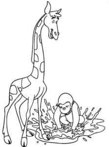 Giraffe and Monkey coloring page