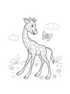 Baby Giraffe and Butterfly coloring page