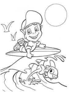 Adiboo on a surfboard coloring page