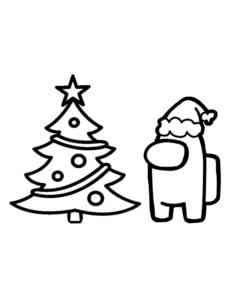 Christmas Tree and Santa Among Us coloring page