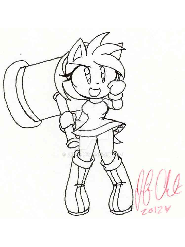 Amy Rose holds a hammer coloring page
