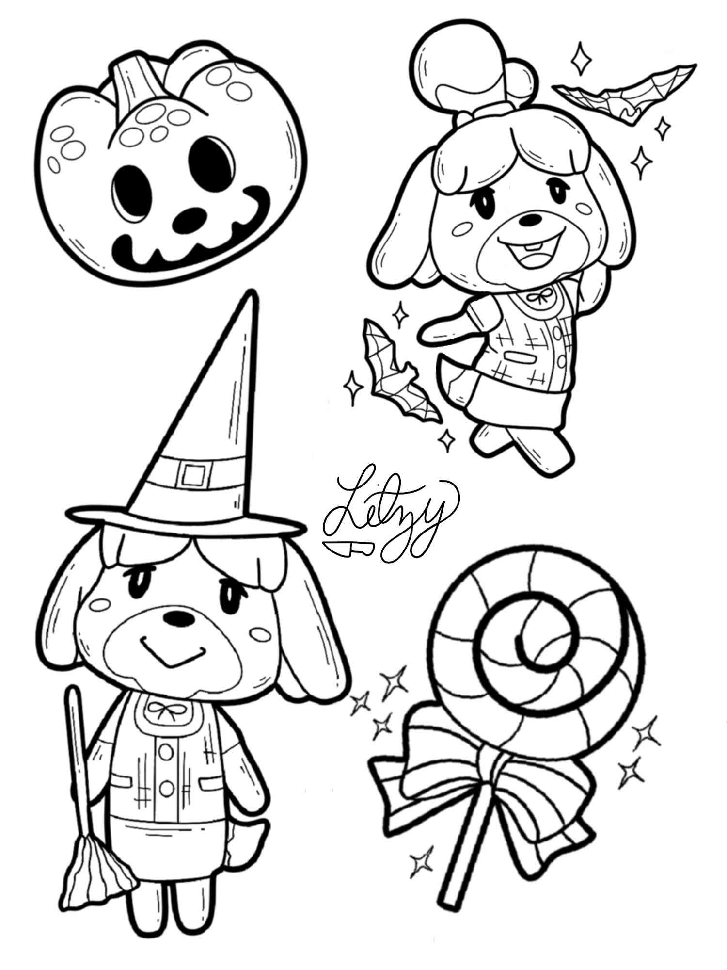 Animal Crossing Halloween coloring page