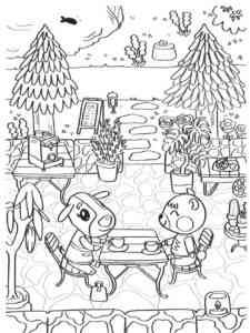 Animal Crossing sitting in a cafe coloring page