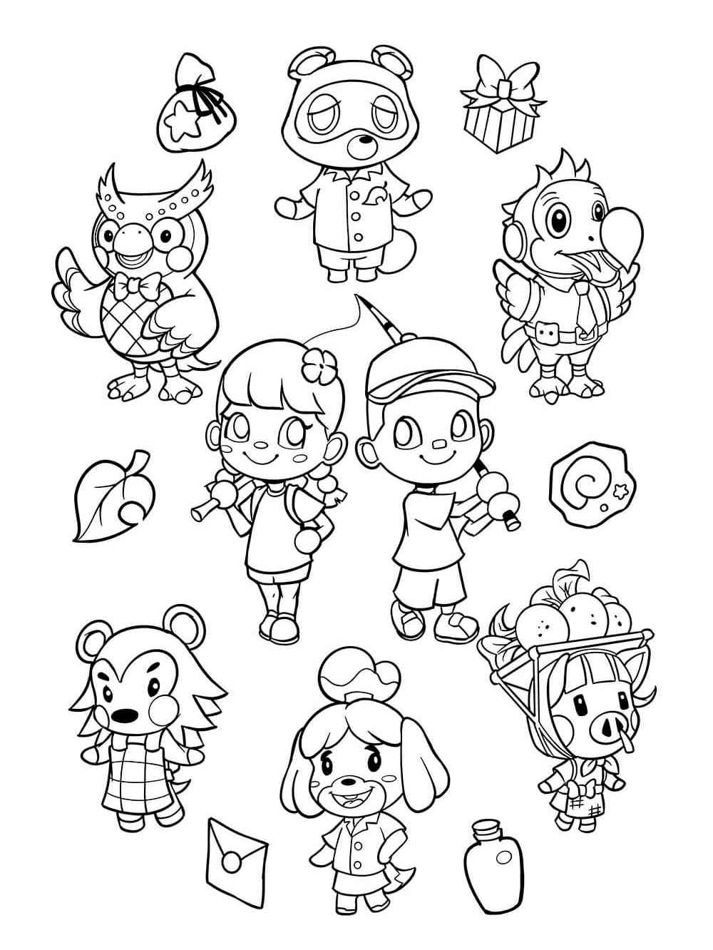 Animal Crossing characters coloring page
