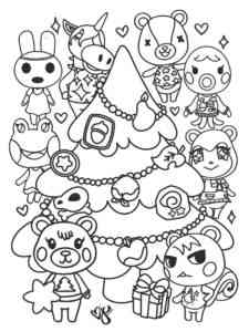 Animal Crossing Christmas coloring page
