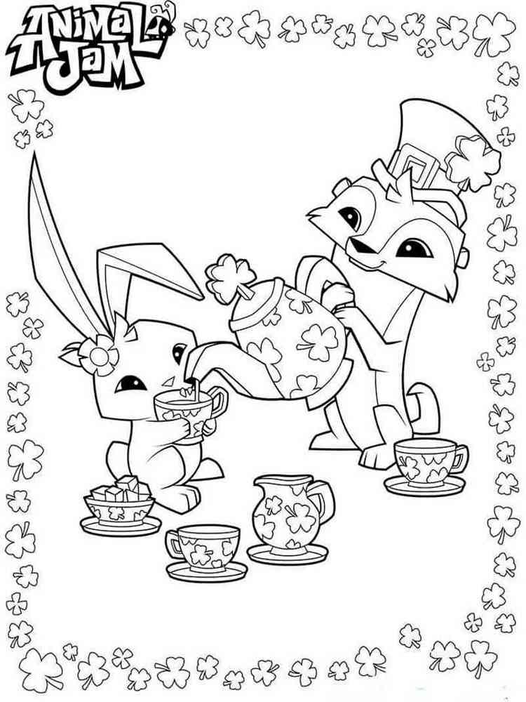 Otter and Bunny drink tea Animal Jam coloring page