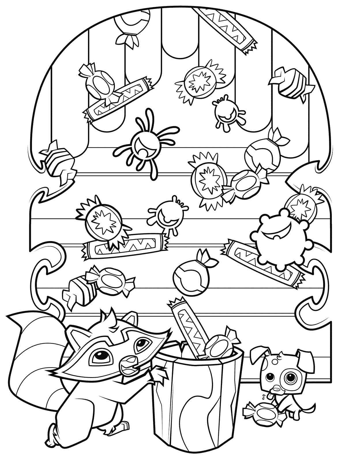 Raccoon with candy Animal Jam coloring page