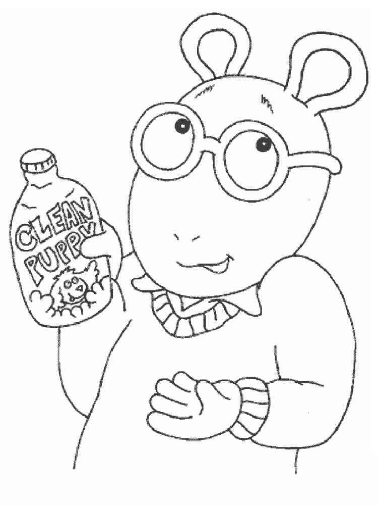 Arthur holds the puppy shampoo coloring page