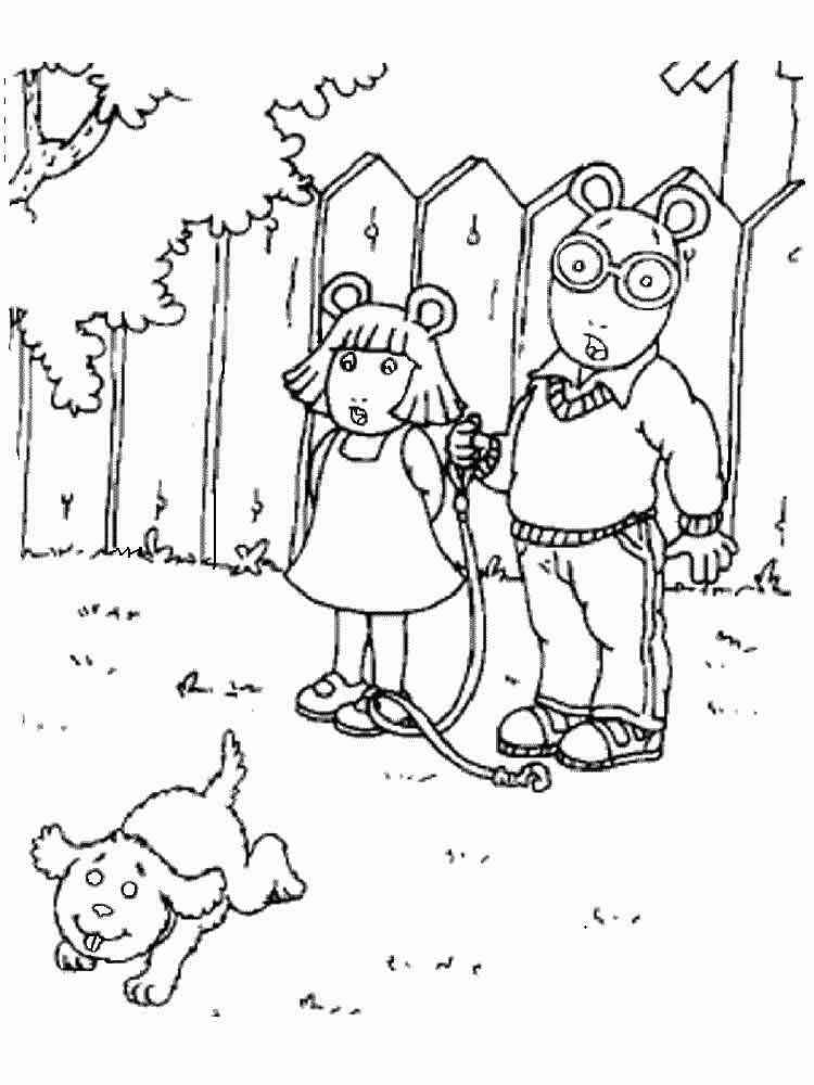 Arthur and D.W. Read walking the dog coloring page