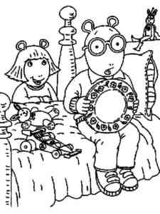 Arthur and D.W. Read on the bed coloring page
