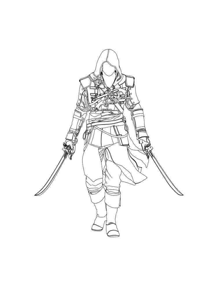 Assassin with swords coloring page