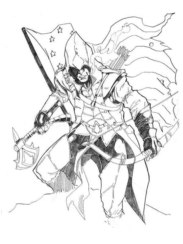 Assassin with axe and bow coloring page