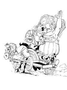 Asterix and Obelix in a wagon coloring page