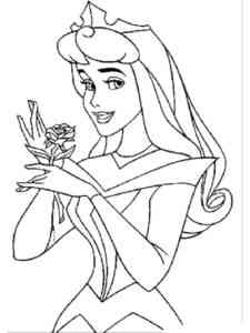 Aurora is holding a flower coloring page