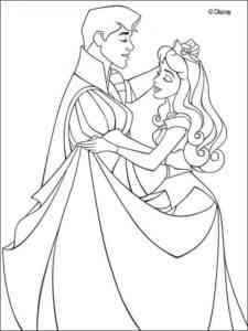 Aurora is dancing with the prince coloring page