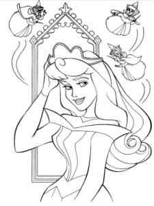 Aurora in Tiara and Fairies coloring page