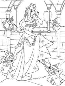 Aurora surrounded by fairies coloring page