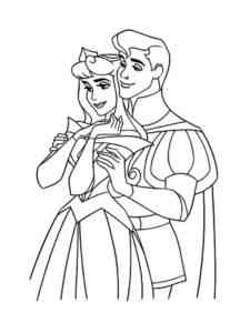 Cute prince and princess Aurora coloring page