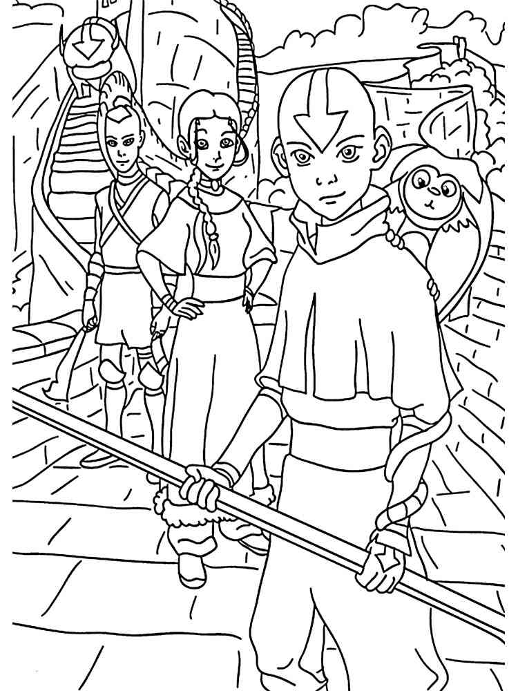 Aang and friends coloring page