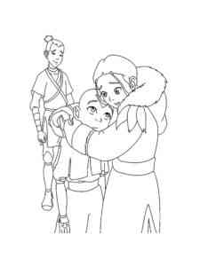 Katara hugs Aang coloring page