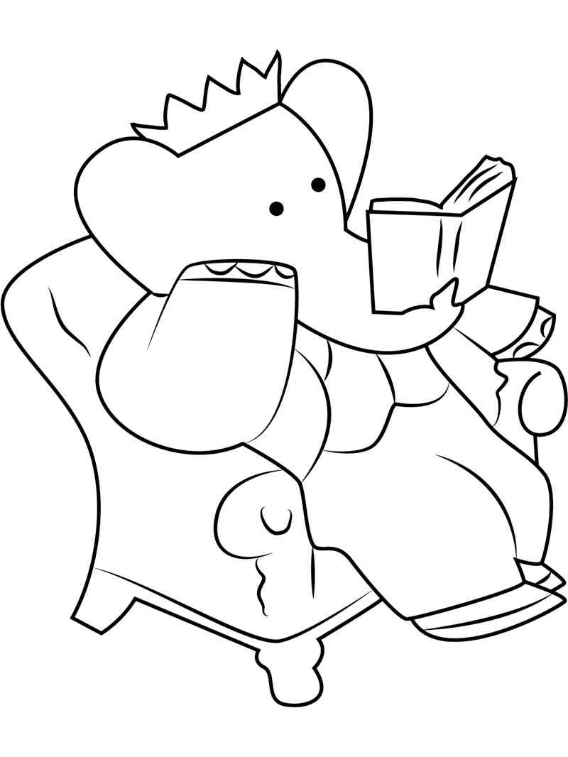 Babar in chair with book coloring page