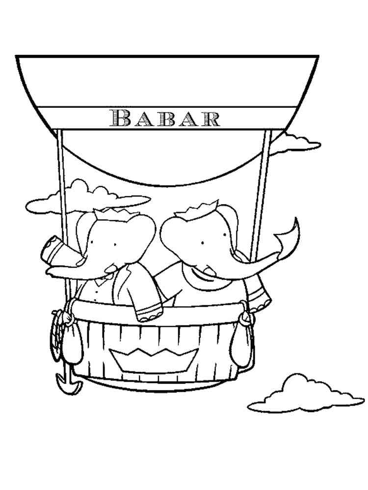 Babar and Celeste on Hot Air Balloon coloring page