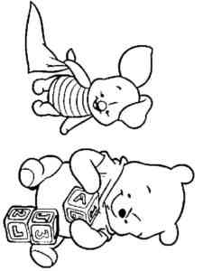 Babies Winnie the Pooh and Piglet coloring page