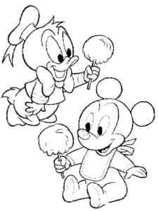 Babies Donald Duck and Mickey Mouse coloring page