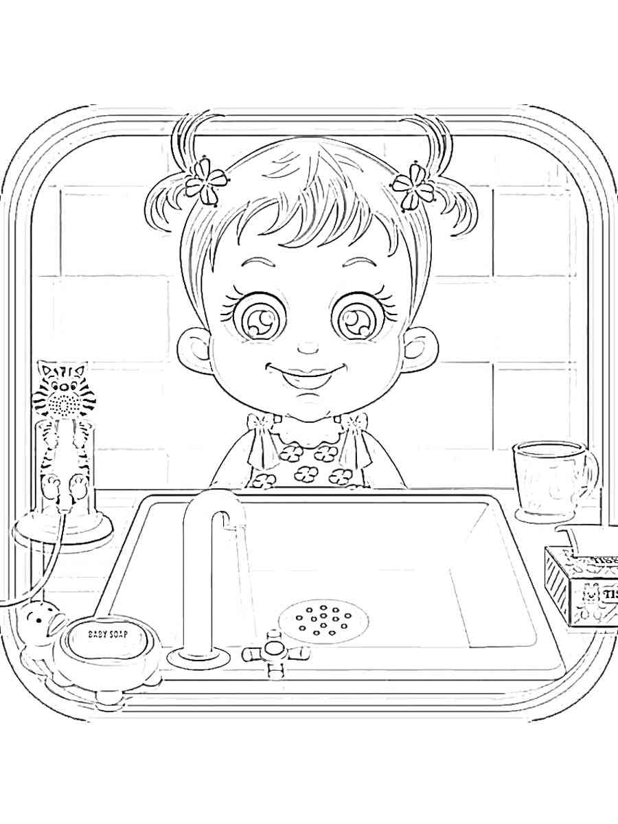 Baby Hazel in Bathroom coloring page